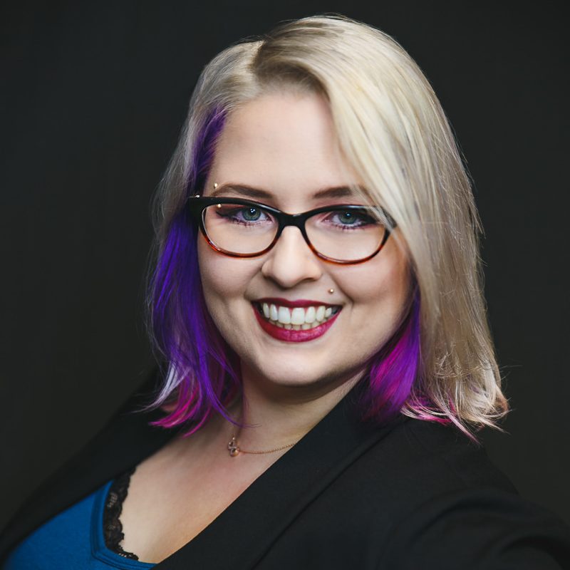 Katie Kaitchuck, a woman with blonde hair and glasses.